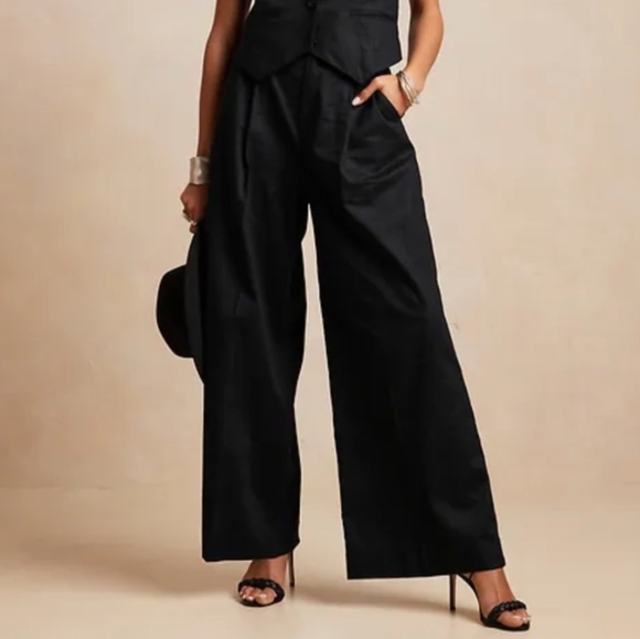 NWT Banana Republic Black Linen Cotton High Waisted Wide Leg Pant Size 12 - Picture 1 of 12